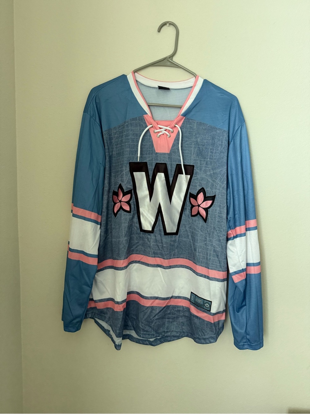 Nate Blue and Pink Hockey Jersey